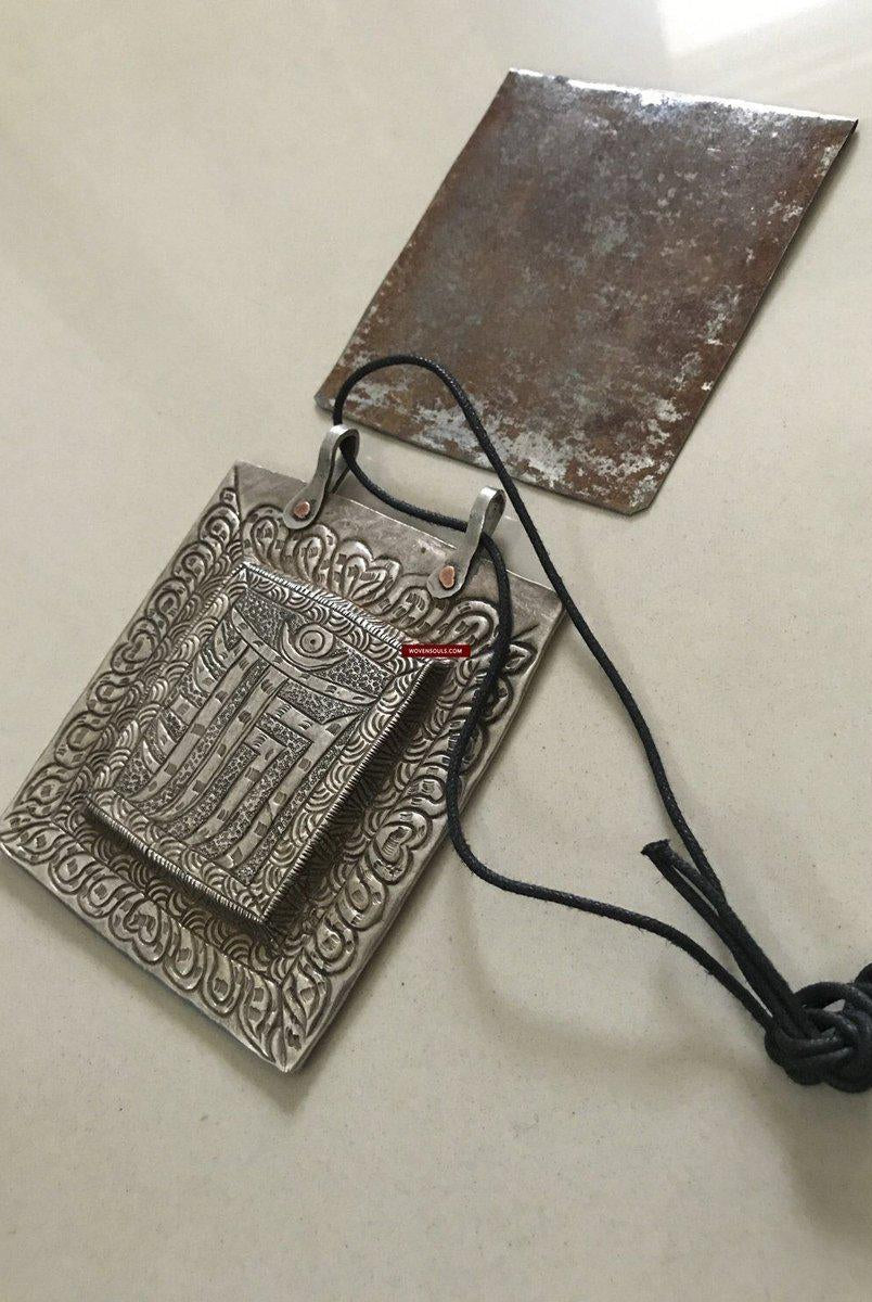 1284 SOLD Old Ladakh Heirloom Silver Buddhist Amulet Pendant-WOVENSOULS-Antique-Vintage-Textiles-Art-Decor