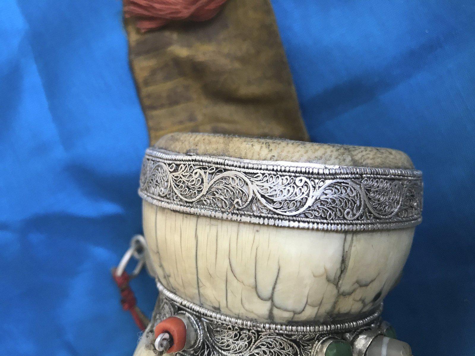 1285 Seltenes antikes tibetisch-buddhistisches Ritualobjekt Damru Drum-WOVENSOULS-Antike-Vintage-Textilien-Kunst-Dekor