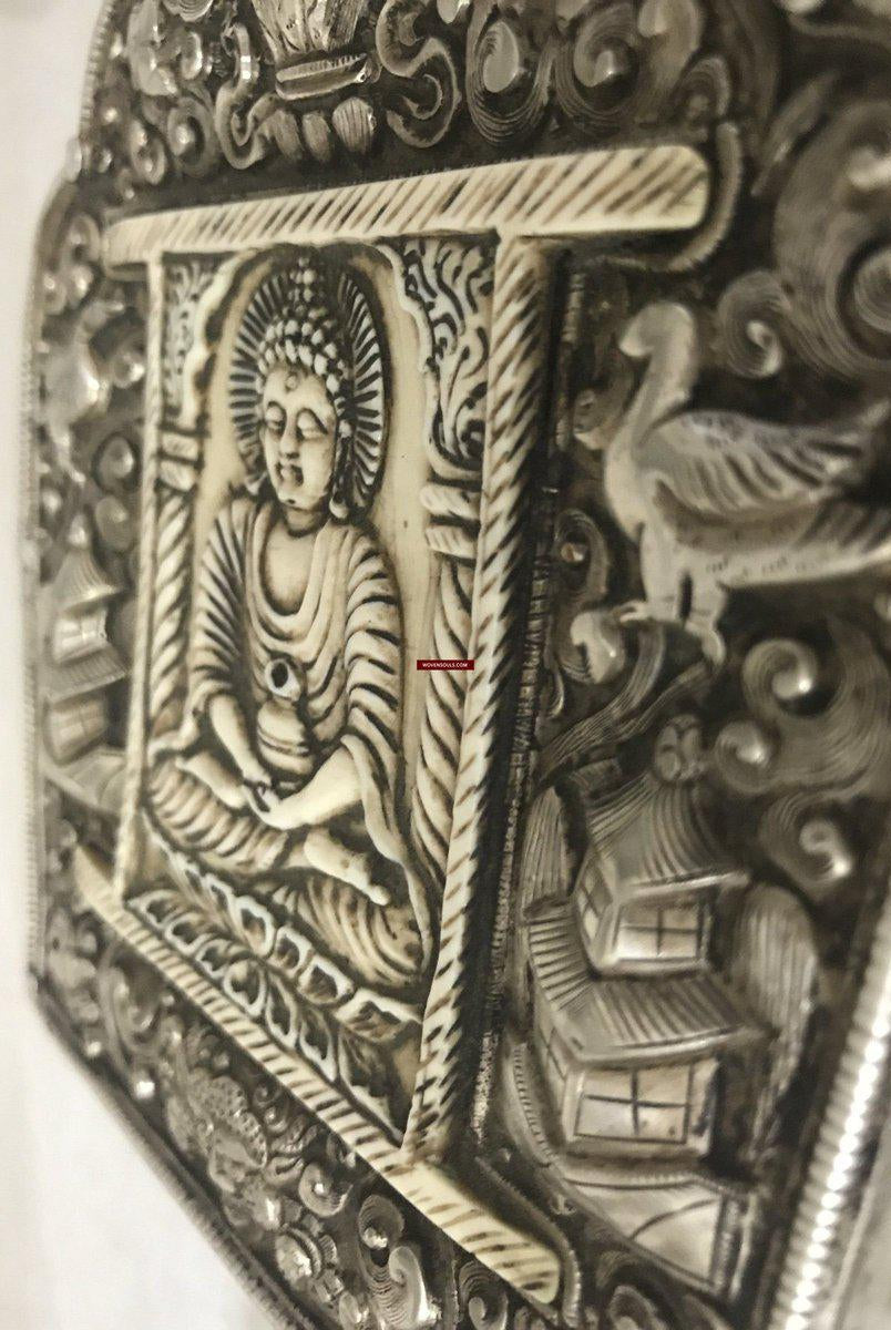 1287 Rare Antique Tibetan Buddhist Silver Ghau with Bone Inlay-WOVENSOULS-Antique-Vintage-Textiles-Art-Decor