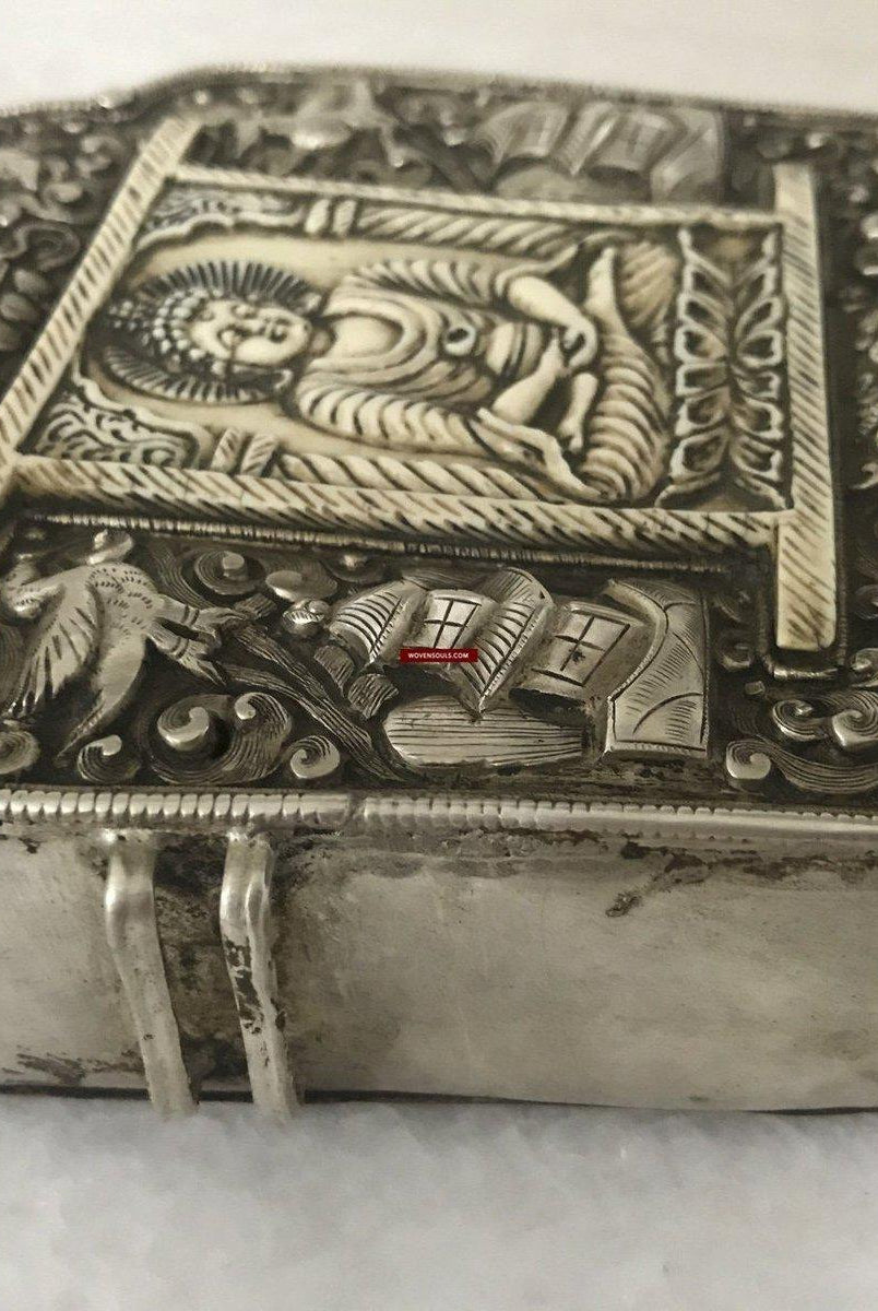 1287 Rare Antique Tibetan Buddhist Silver Ghau with Bone Inlay-WOVENSOULS-Antique-Vintage-Textiles-Art-Decor