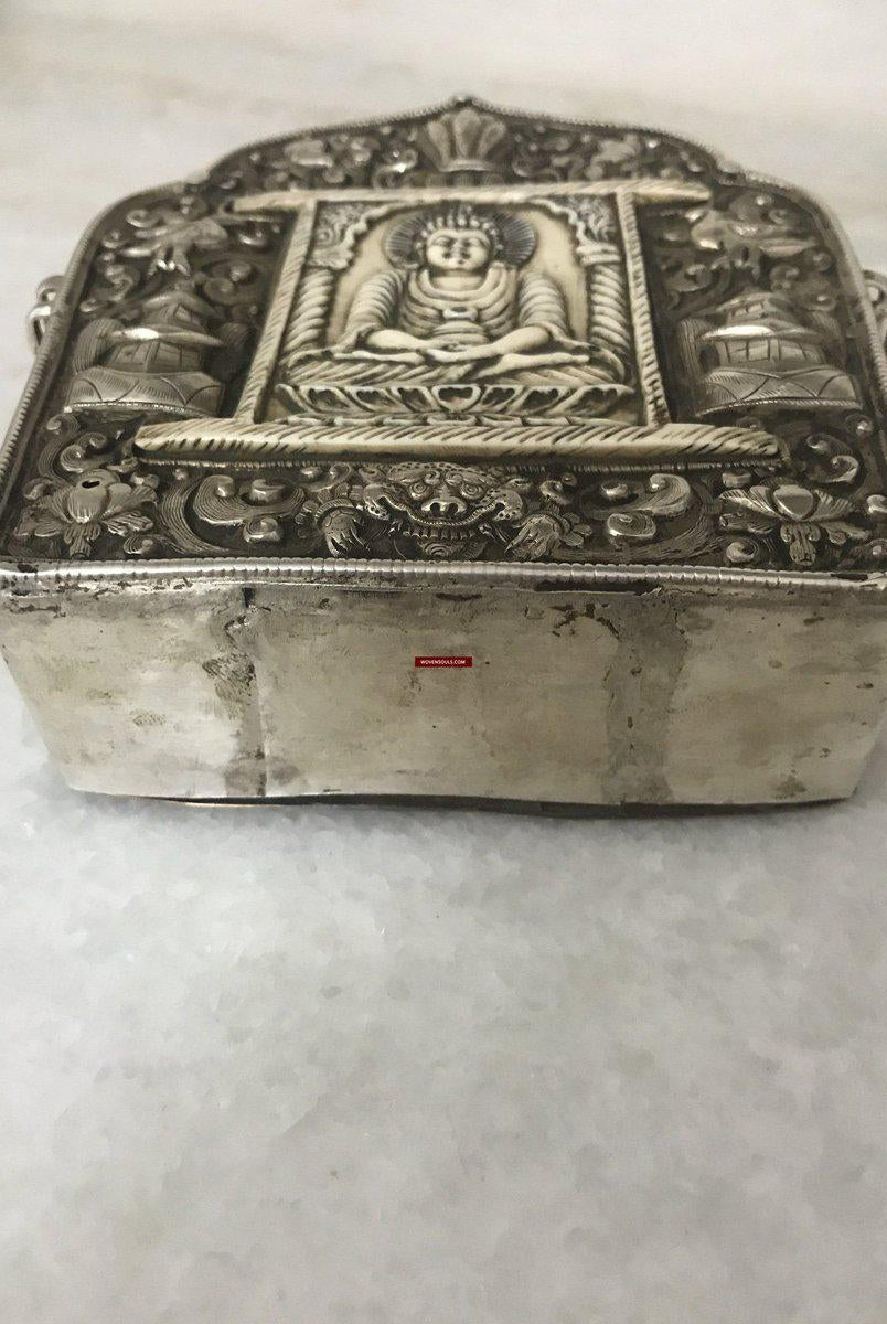 1287 Rare Antique Tibetan Buddhist Silver Ghau with Bone Inlay-WOVENSOULS-Antique-Vintage-Textiles-Art-Decor