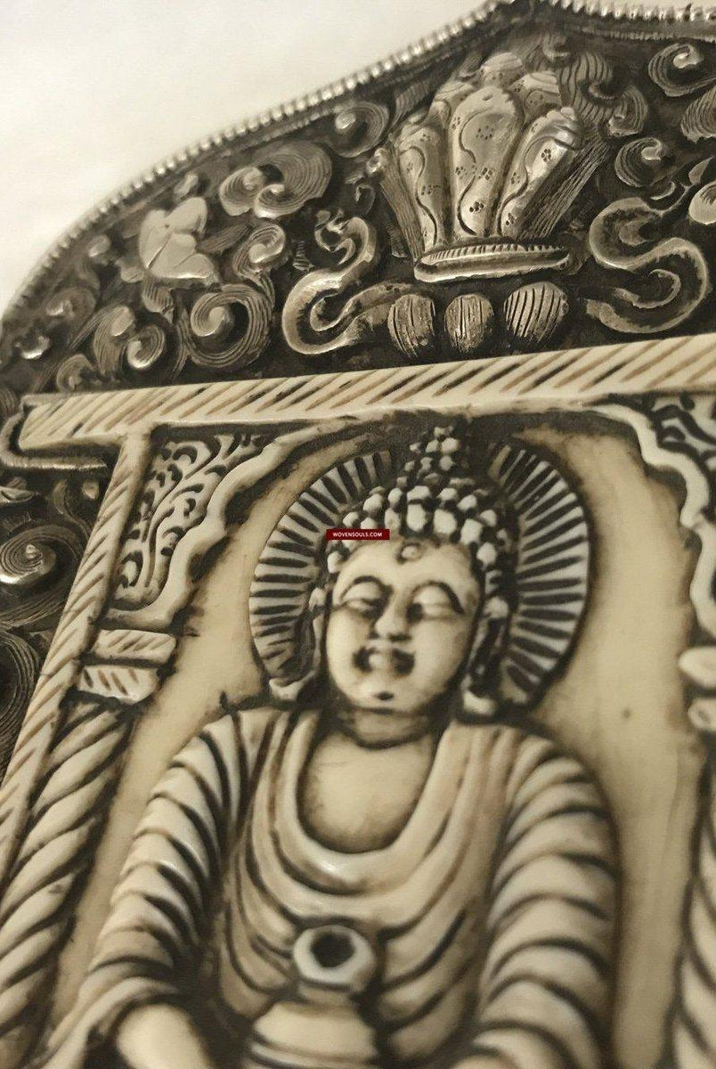 1287 Rare Antique Tibetan Buddhist Silver Ghau with Bone Inlay-WOVENSOULS-Antique-Vintage-Textiles-Art-Decor