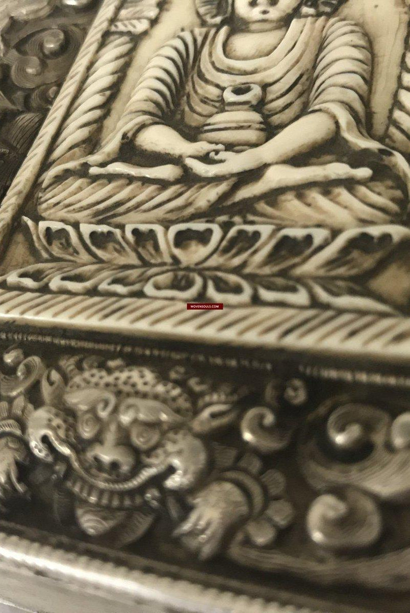 1287 Rare Antique Tibetan Buddhist Silver Ghau with Bone Inlay-WOVENSOULS-Antique-Vintage-Textiles-Art-Decor