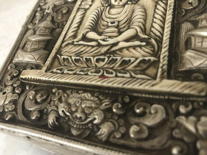 1287 Rare Antique Tibetan Buddhist Silver Ghau with Bone Inlay-WOVENSOULS-Antique-Vintage-Textiles-Art-Decor