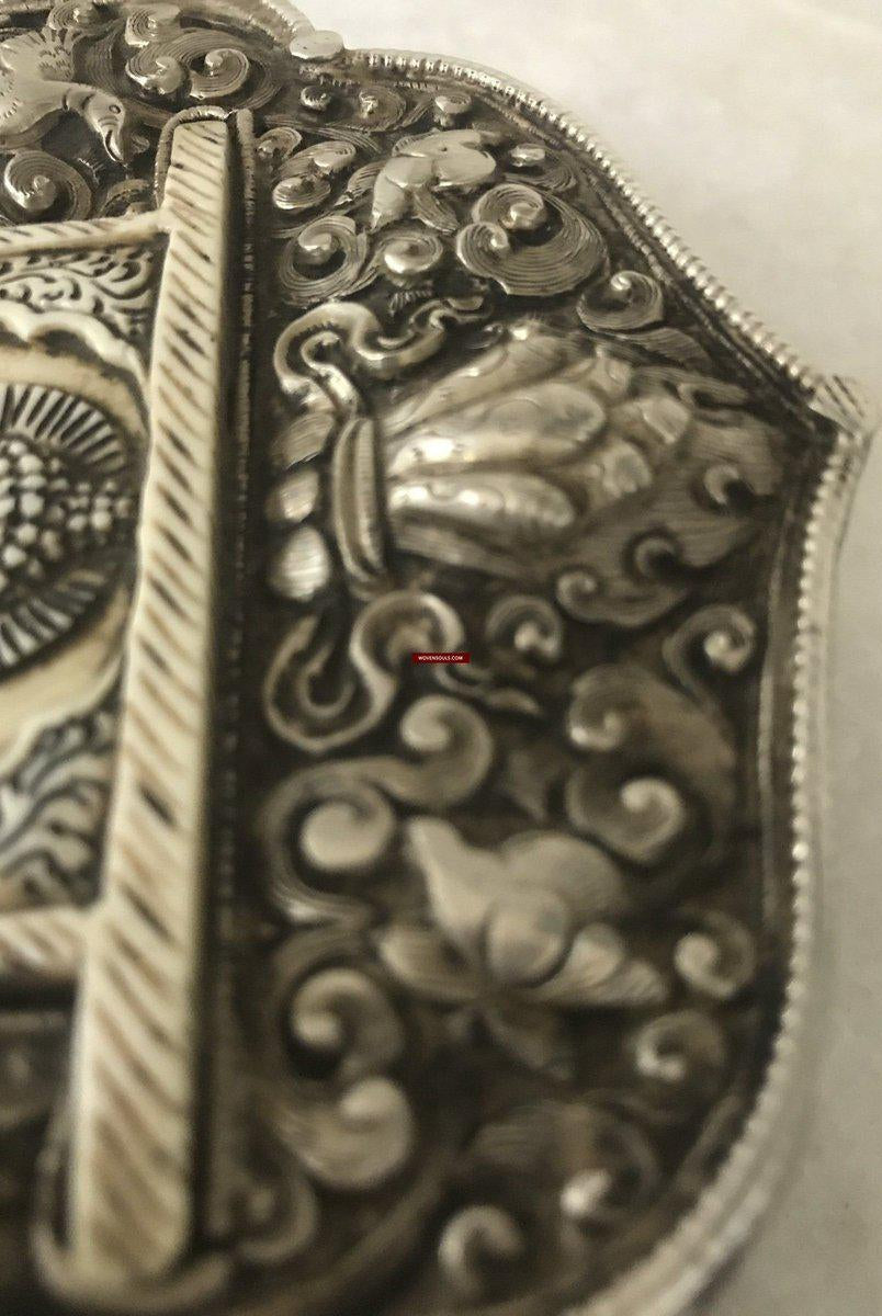 1287 Rare Antique Tibetan Buddhist Silver Ghau with Bone Inlay-WOVENSOULS-Antique-Vintage-Textiles-Art-Decor