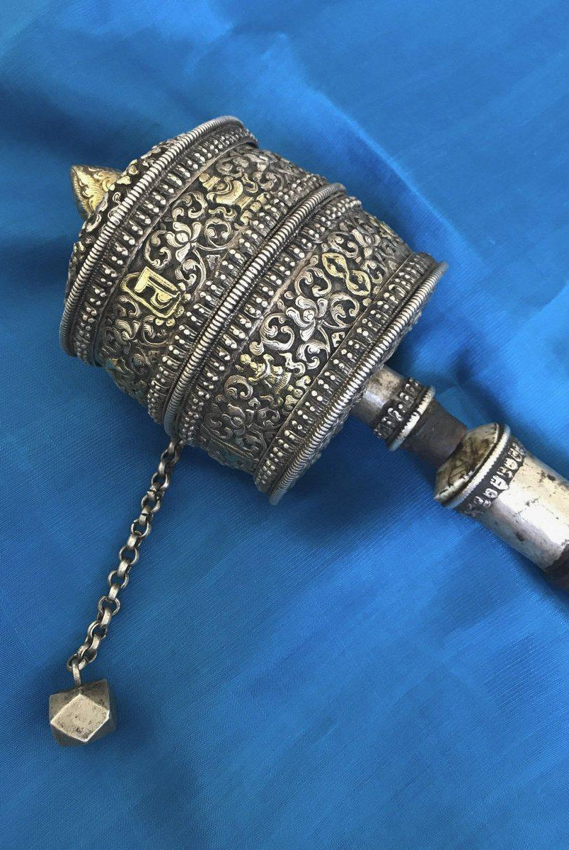 1288 Rare Antique Silver Tibetan Buddhist Prayer Wheel-WOVENSOULS-Antique-Vintage-Textiles-Art-Decor