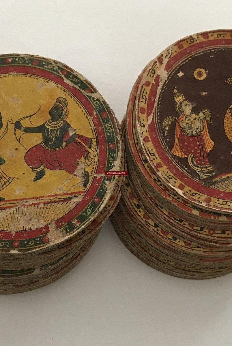 1294 SOLD - Old Painted Ganjifa Playing Cards - Complete Set, India-WOVENSOULS-Antique-Vintage-Textiles-Art-Decor