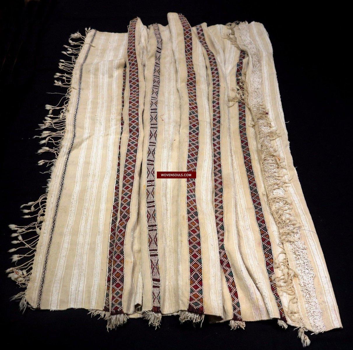 1308 SOLD Vintage Berber Wedding Shawl Blanket Tamizart / Handira - North African Textile Art-WOVENSOULS-Antique-Vintage-Textiles-Art-Decor