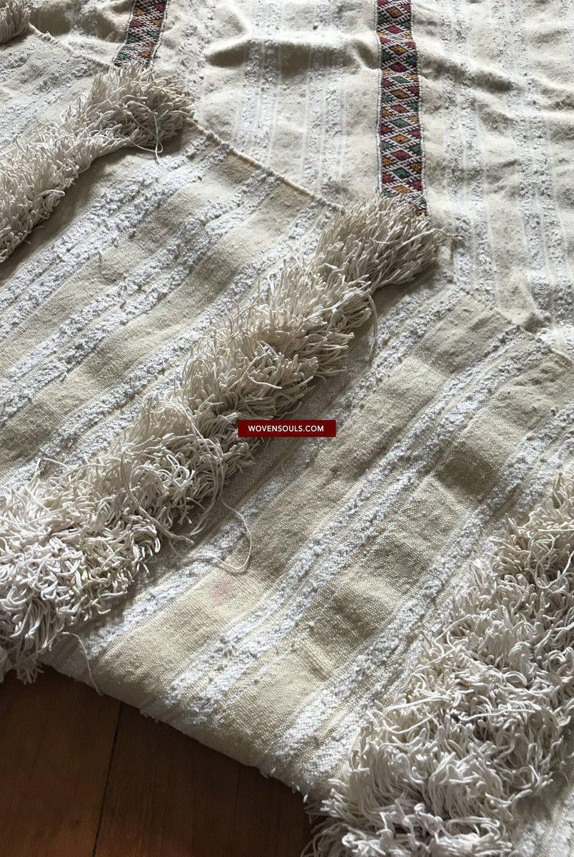 1308 SOLD Vintage Berber Wedding Shawl Blanket Tamizart / Handira - North African Textile Art-WOVENSOULS-Antique-Vintage-Textiles-Art-Decor