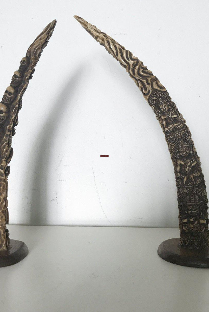 1309 Pair of Antique Tantric Buddhist Horn Carvings from the 1800s-WOVENSOULS-Antique-Vintage-Textiles-Art-Decor