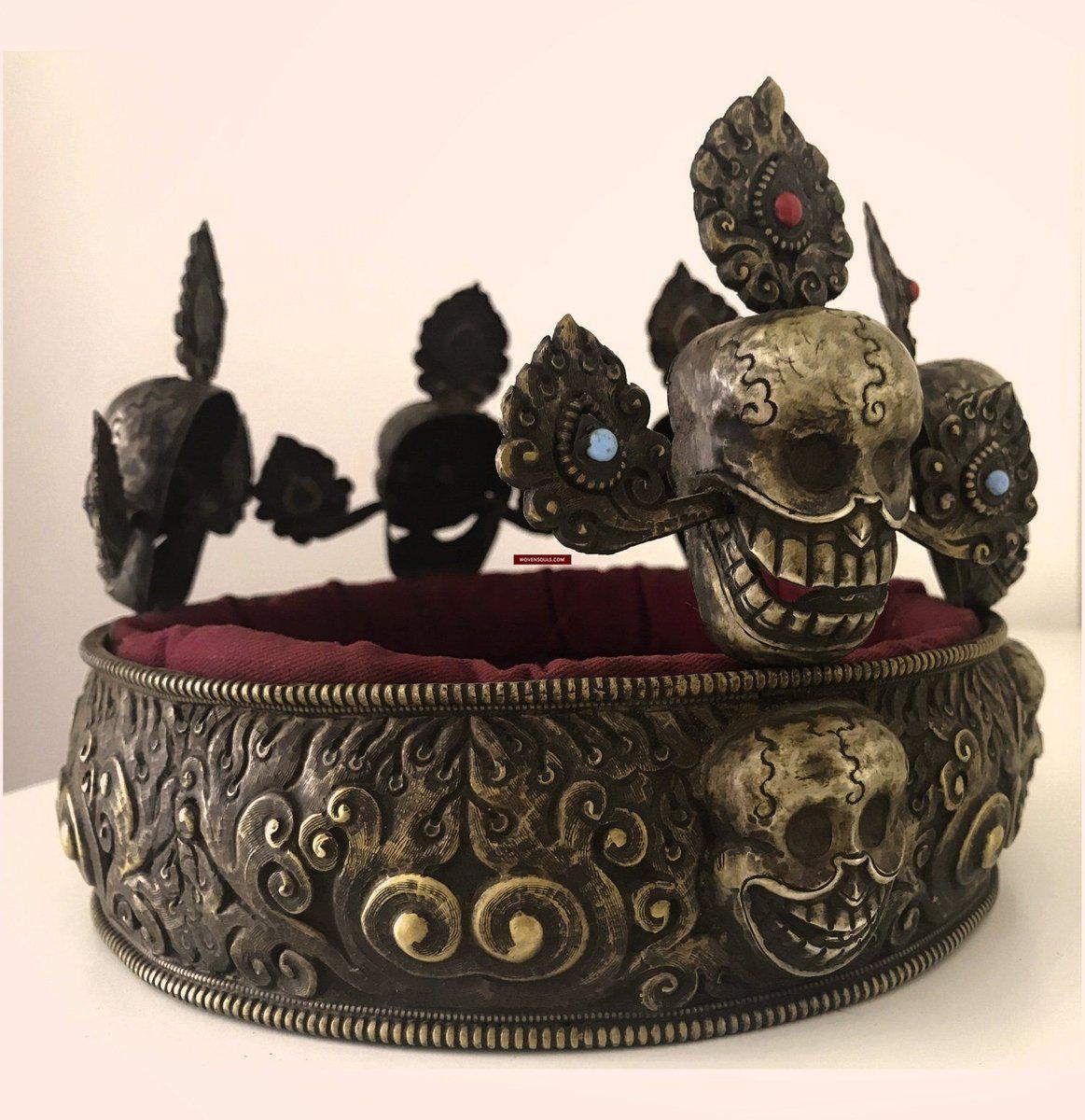 1310 Antique Buddhist Tantric Priest Ceremonial Crown Diadem with Pancha Buddha-WOVENSOULS-Antique-Vintage-Textiles-Art-Decor