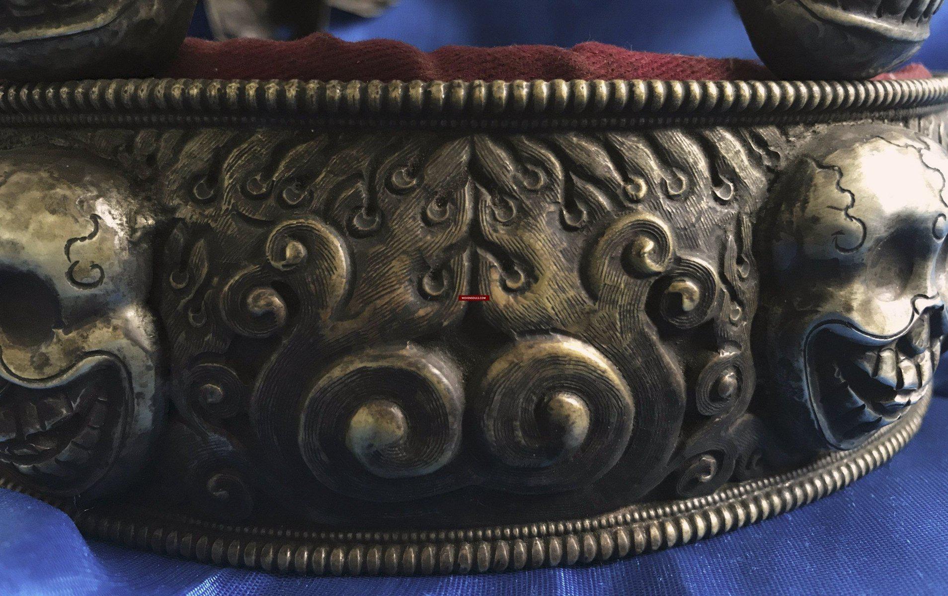 1310 Antique Buddhist Tantric Priest Ceremonial Crown Diadem with Pancha Buddha-WOVENSOULS-Antique-Vintage-Textiles-Art-Decor