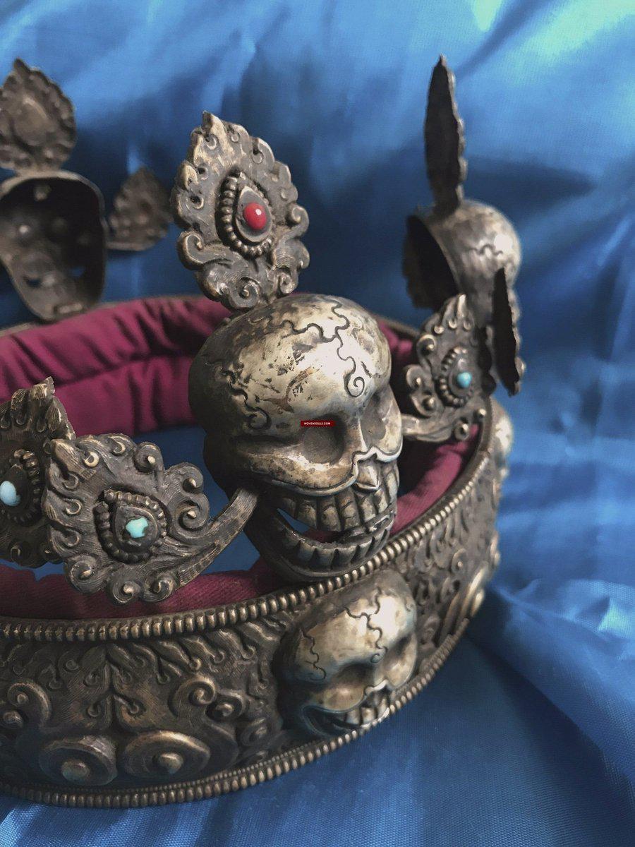 1310 Antique Buddhist Tantric Priest Ceremonial Crown Diadem with Pancha Buddha-WOVENSOULS-Antique-Vintage-Textiles-Art-Decor