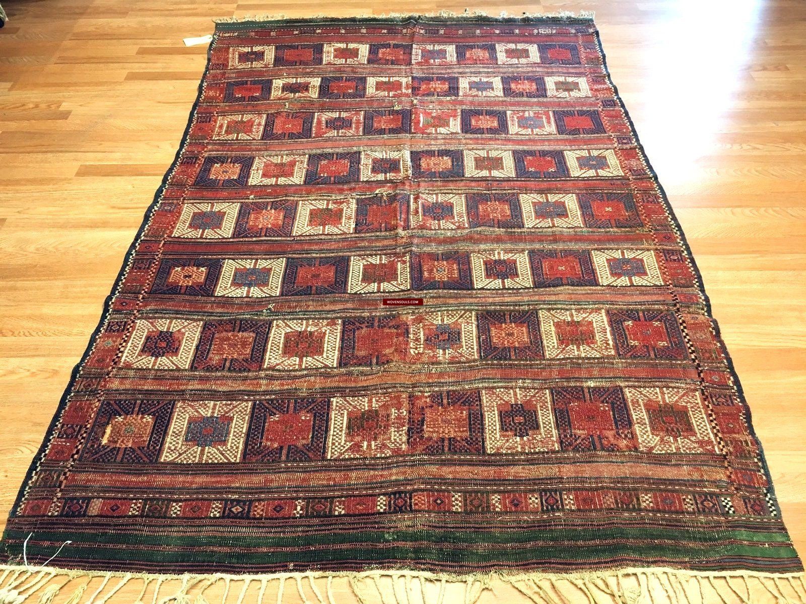 1316 Antique Caucasian Verneh Sileh Flatweave Rug Shaddah Fragment - 1800s or earlier - Gallery-2-WOVENSOULS-Antique-Vintage-Textiles-Art-Decor