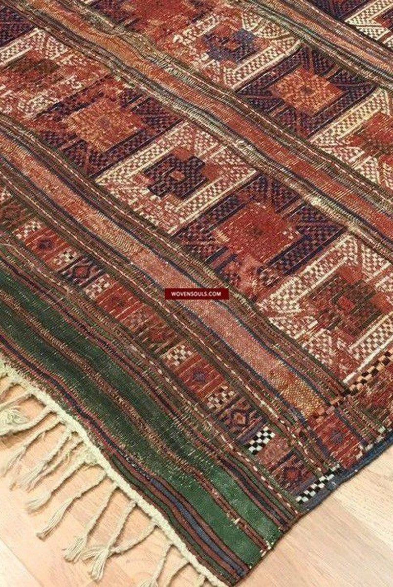 1316 Antique Caucasian Verneh Sileh Flatweave Rug Shaddah Fragment - 1800s or earlier - Gallery-2-WOVENSOULS-Antique-Vintage-Textiles-Art-Decor