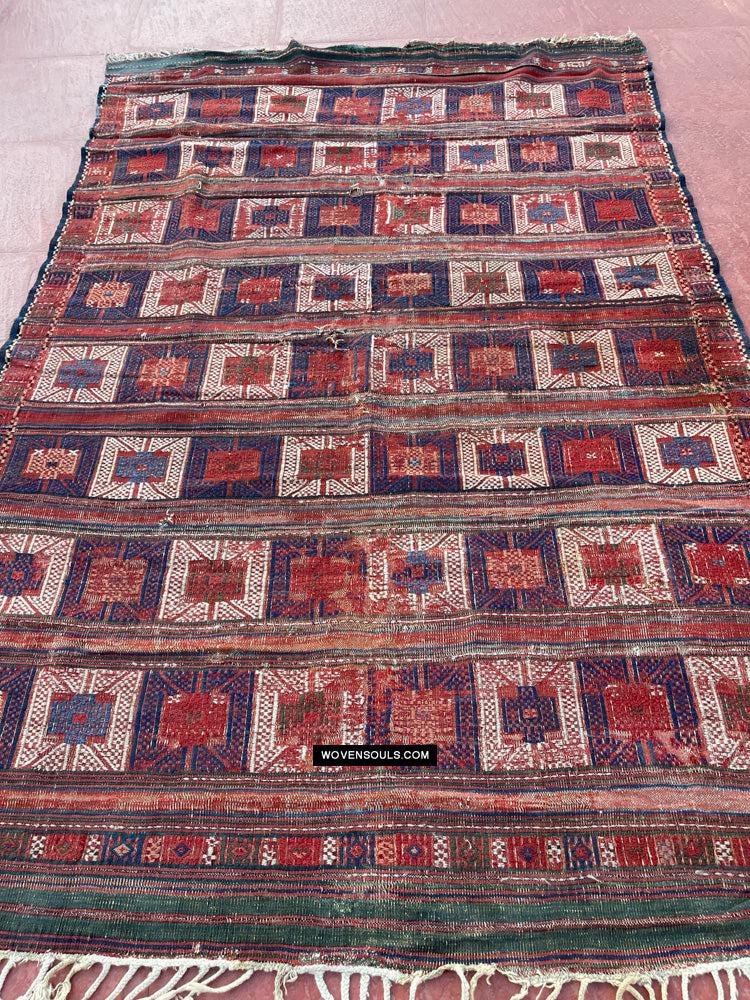 1316 Antique Caucasian Verneh Shaddah Rug Fragment w Green - 1800s or earlier - Gallery-2-WOVENSOULS Antique Textiles & Art Gallery