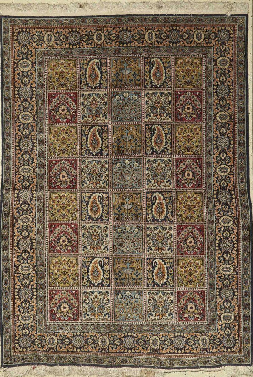 1323 Vintage Decorative Ghom Garden Rug - SOLD-WOVENSOULS-Antique-Vintage-Textiles-Art-Decor