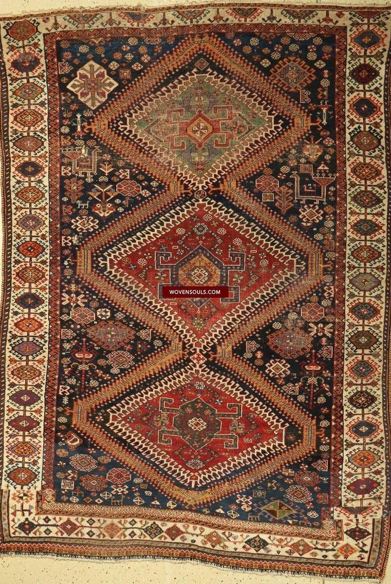 1324 Antique Qashqai Rug with Shekarlu influence-WOVENSOULS-Antique-Vintage-Textiles-Art-Decor