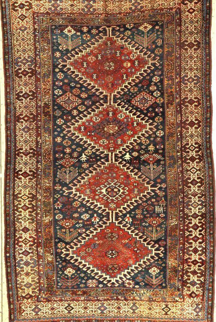 1325 SOLD Antique Qashqai Tribal Rug - Humans and Animals-WOVENSOULS-Antique-Vintage-Textiles-Art-Decor