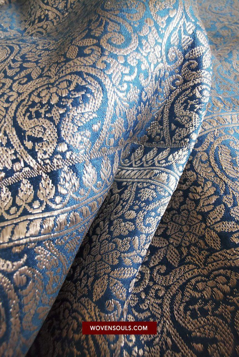 1349 SOLD - Spectacular Old Banarasi Sari with Silver content in Zari-WOVENSOULS-Antique-Vintage-Textiles-Art-Decor