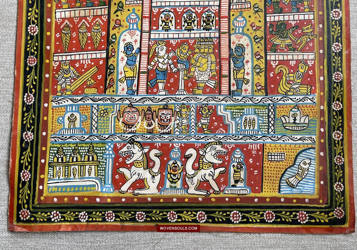 134 Old Traditional Jatripatti Lord Jagannath Puri Orissa Painting Indian Art-WOVENSOULS Antique Textiles & Art Gallery