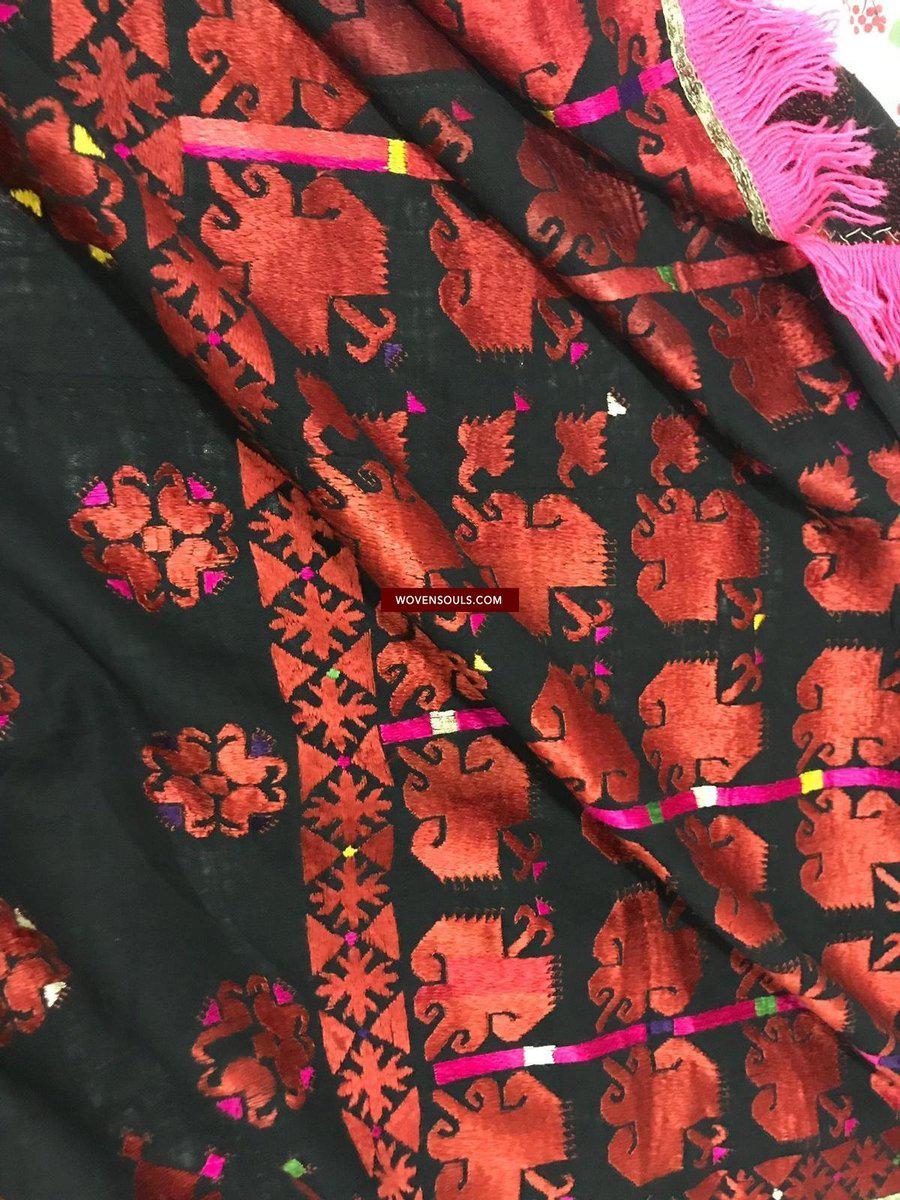 1352 Antique Men's Swat Valley Shawl Textile Embroidery - Pomegranate flowers-WOVENSOULS-Antique-Vintage-Textiles-Art-Decor