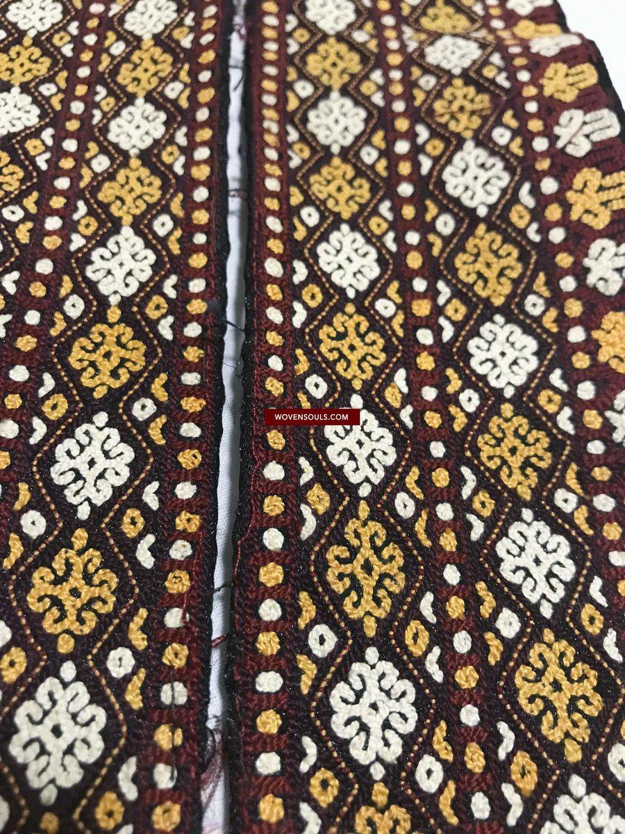 1355 Old Turkmenistan Embroidered Collar-WOVENSOULS-Antique-Vintage-Textiles-Art-Decor