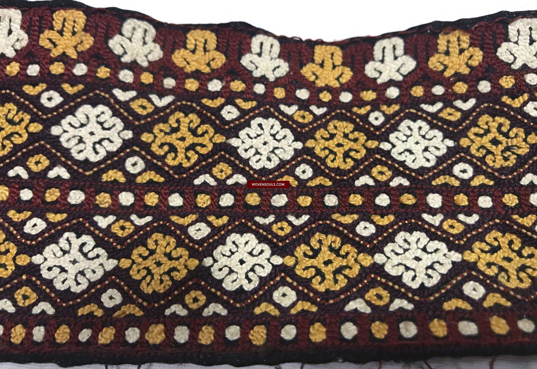 1355 Old Turkmenistan Embroidered Collar-WOVENSOULS-Antique-Vintage-Textiles-Art-Decor