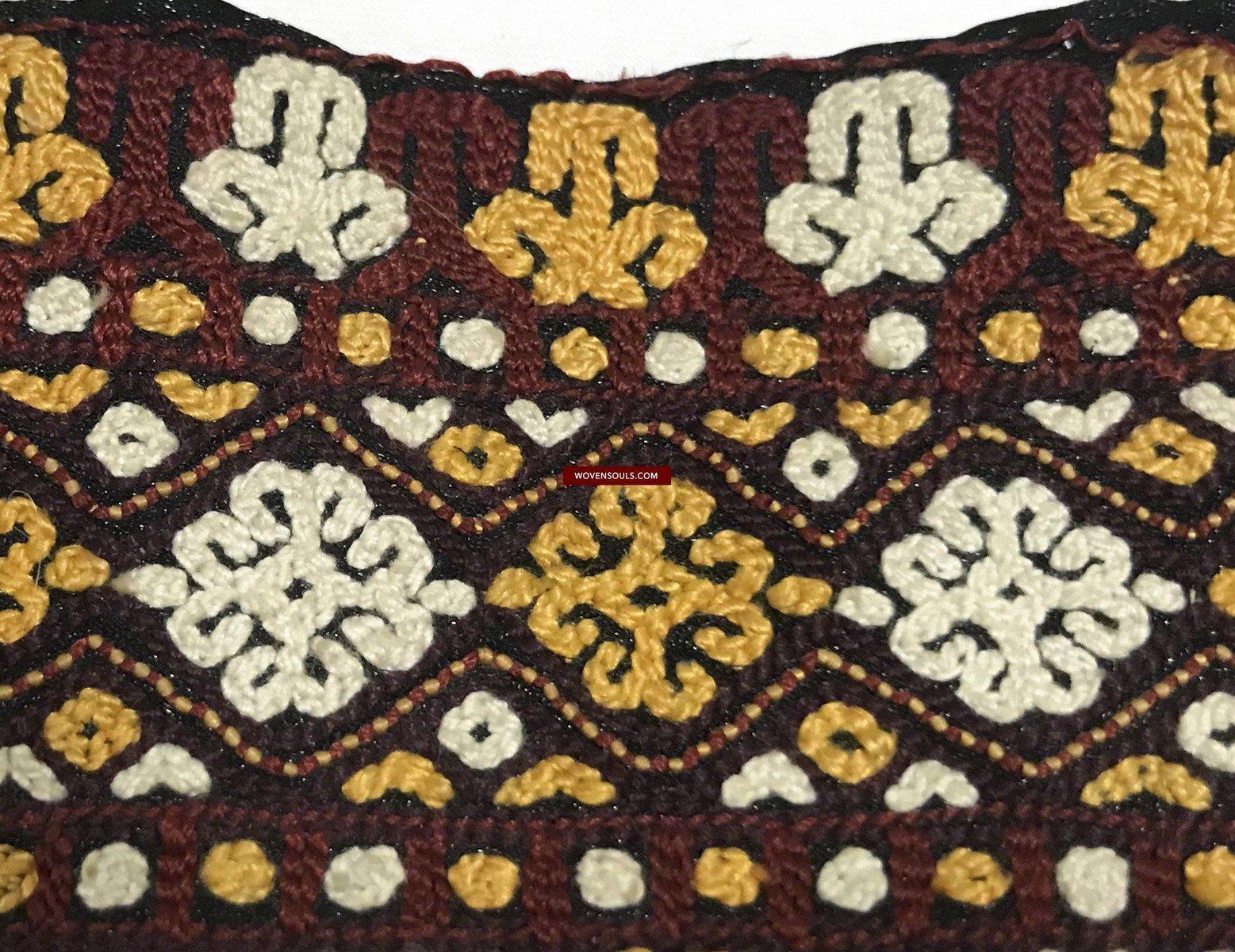 1355 Old Turkmenistan Embroidered Collar-WOVENSOULS-Antique-Vintage-Textiles-Art-Decor