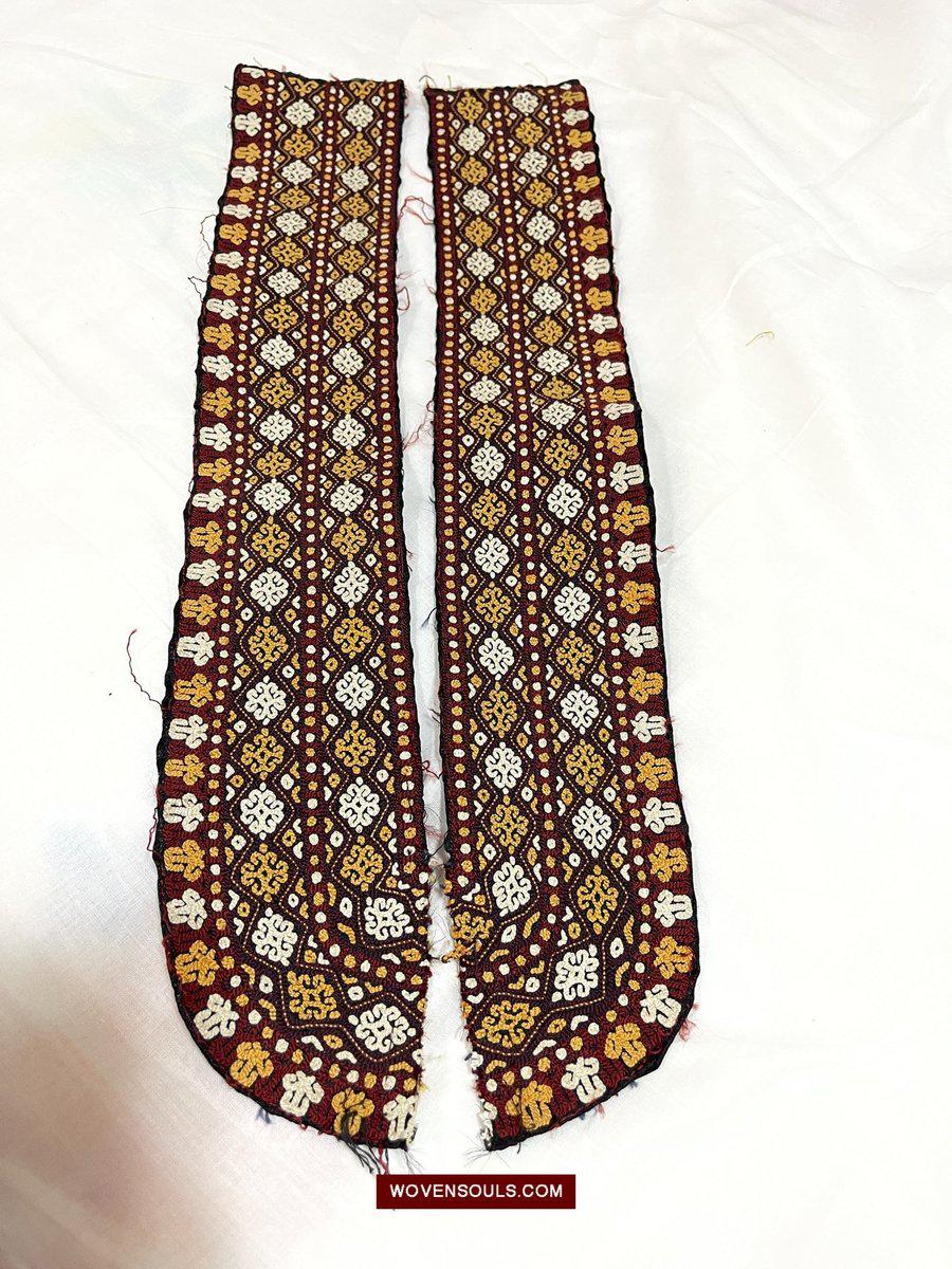 1355 Old Turkmenistan Embroidered Collar-WOVENSOULS-Antique-Vintage-Textiles-Art-Decor