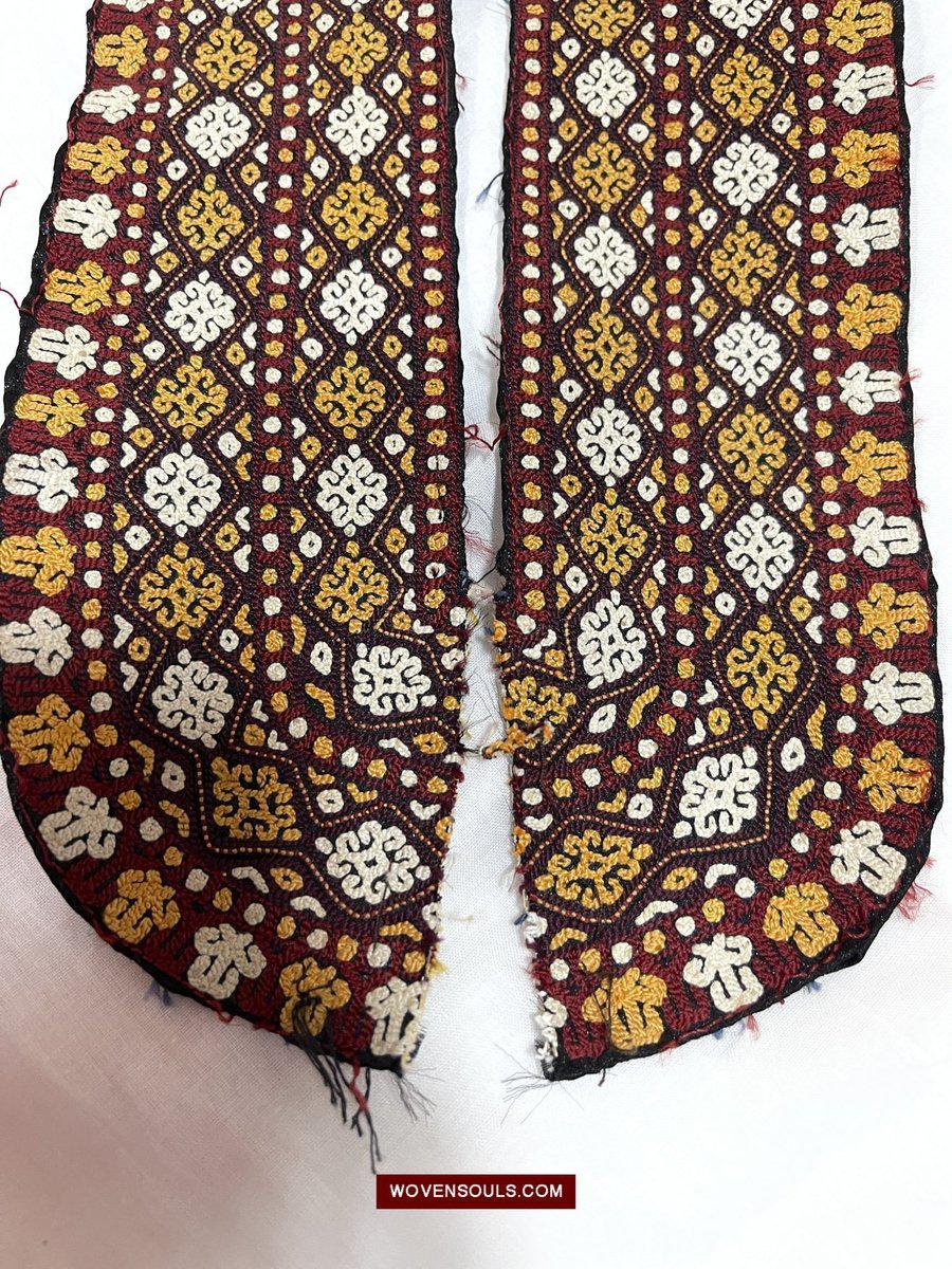 1355 Old Turkmenistan Embroidered Collar-WOVENSOULS-Antique-Vintage-Textiles-Art-Decor