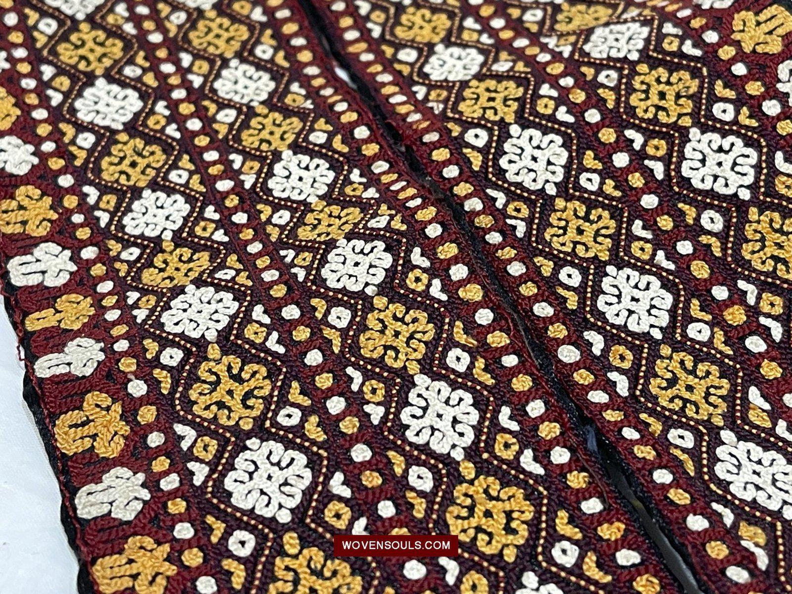 1355 Old Turkmenistan Embroidered Collar-WOVENSOULS-Antique-Vintage-Textiles-Art-Decor