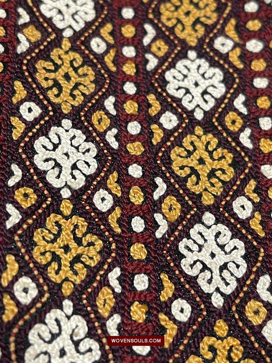 1355 Old Turkmenistan Embroidered Collar-WOVENSOULS-Antique-Vintage-Textiles-Art-Decor