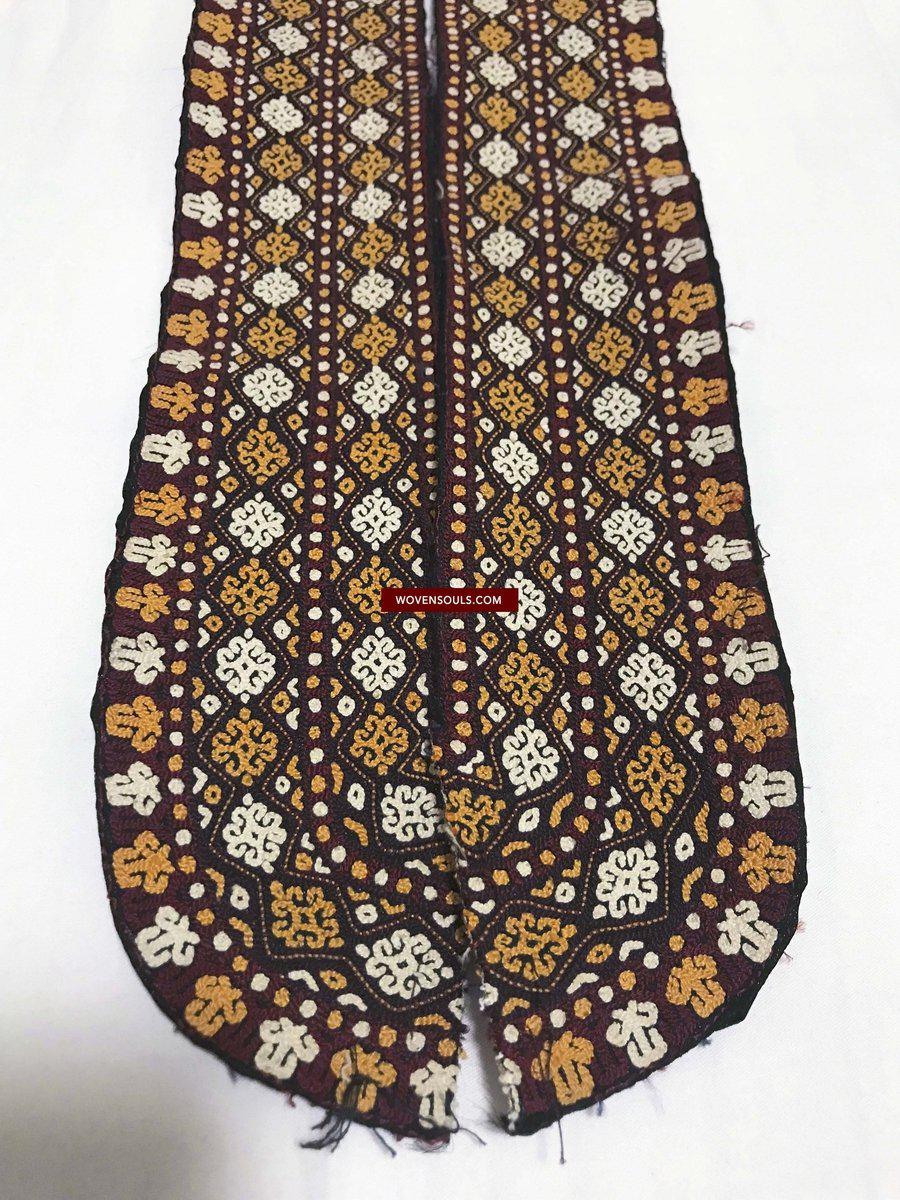 1355 Old Turkmenistan Embroidered Collar-WOVENSOULS-Antique-Vintage-Textiles-Art-Decor