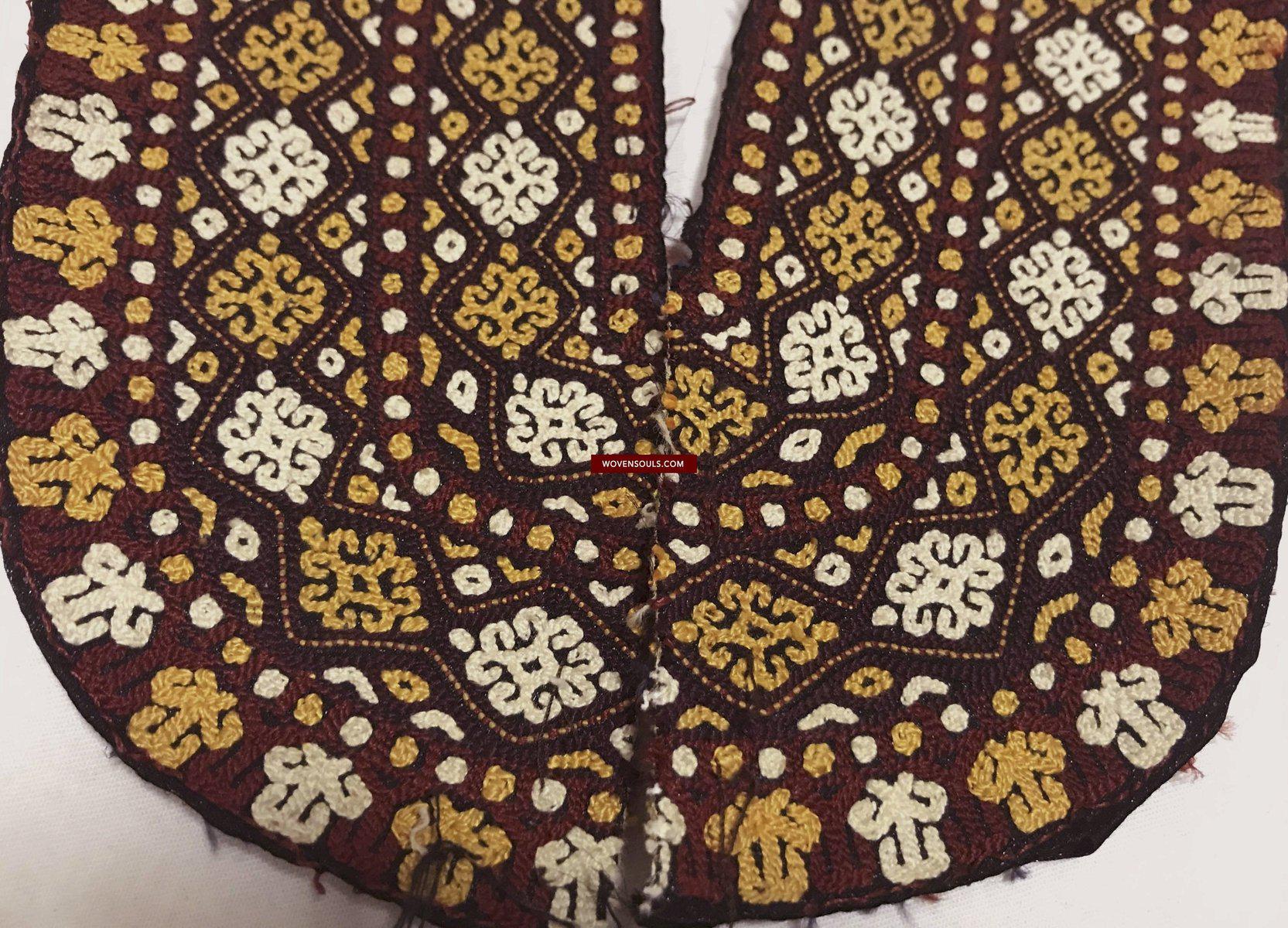 1355 Old Turkmenistan Embroidered Collar-WOVENSOULS-Antique-Vintage-Textiles-Art-Decor