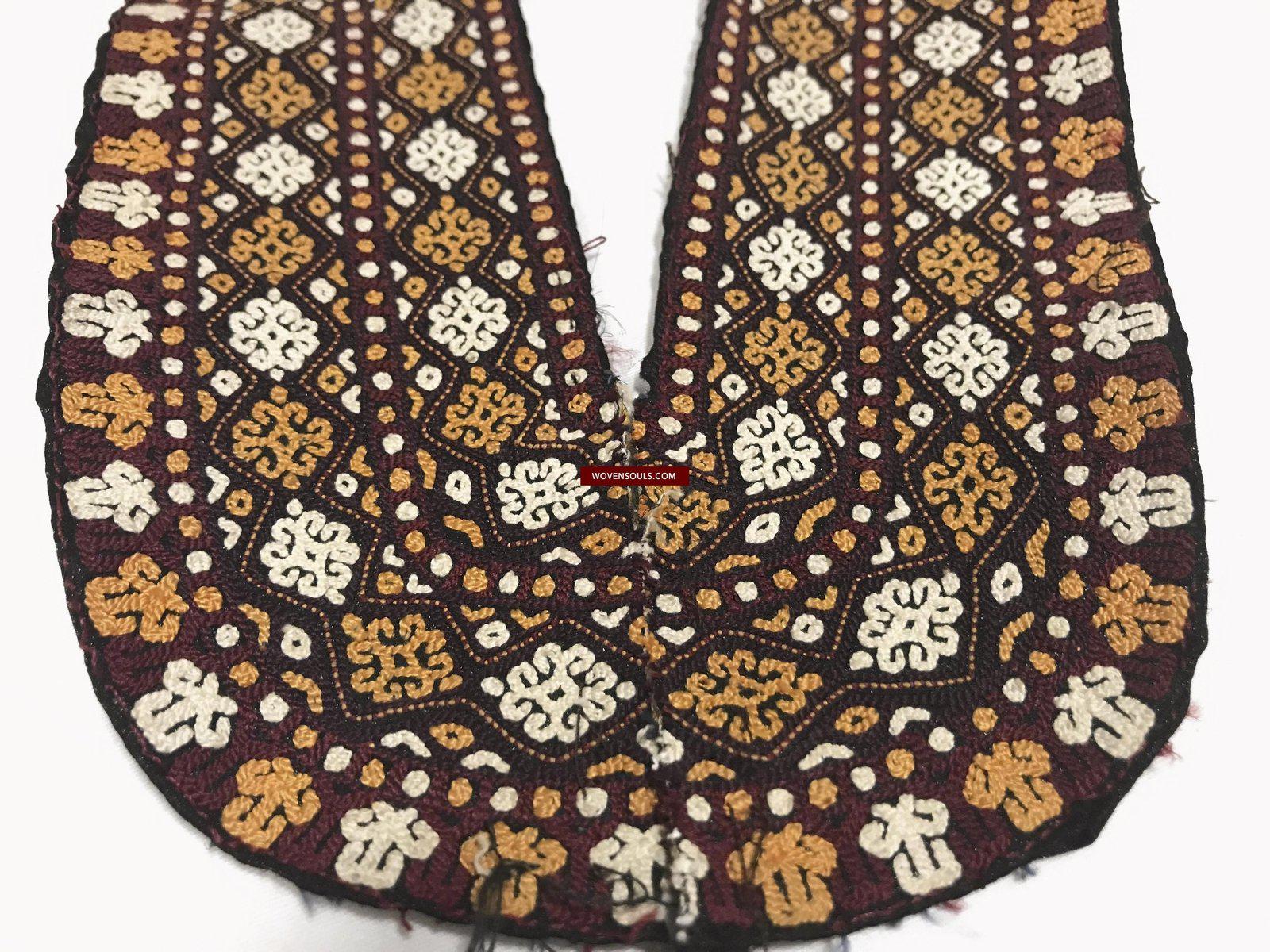 1355 Old Turkmenistan Embroidered Collar-WOVENSOULS-Antique-Vintage-Textiles-Art-Decor