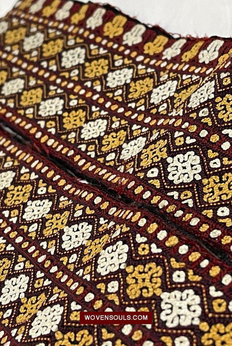 1355 Old Turkmenistan Embroidered Collar-WOVENSOULS-Antique-Vintage-Textiles-Art-Decor