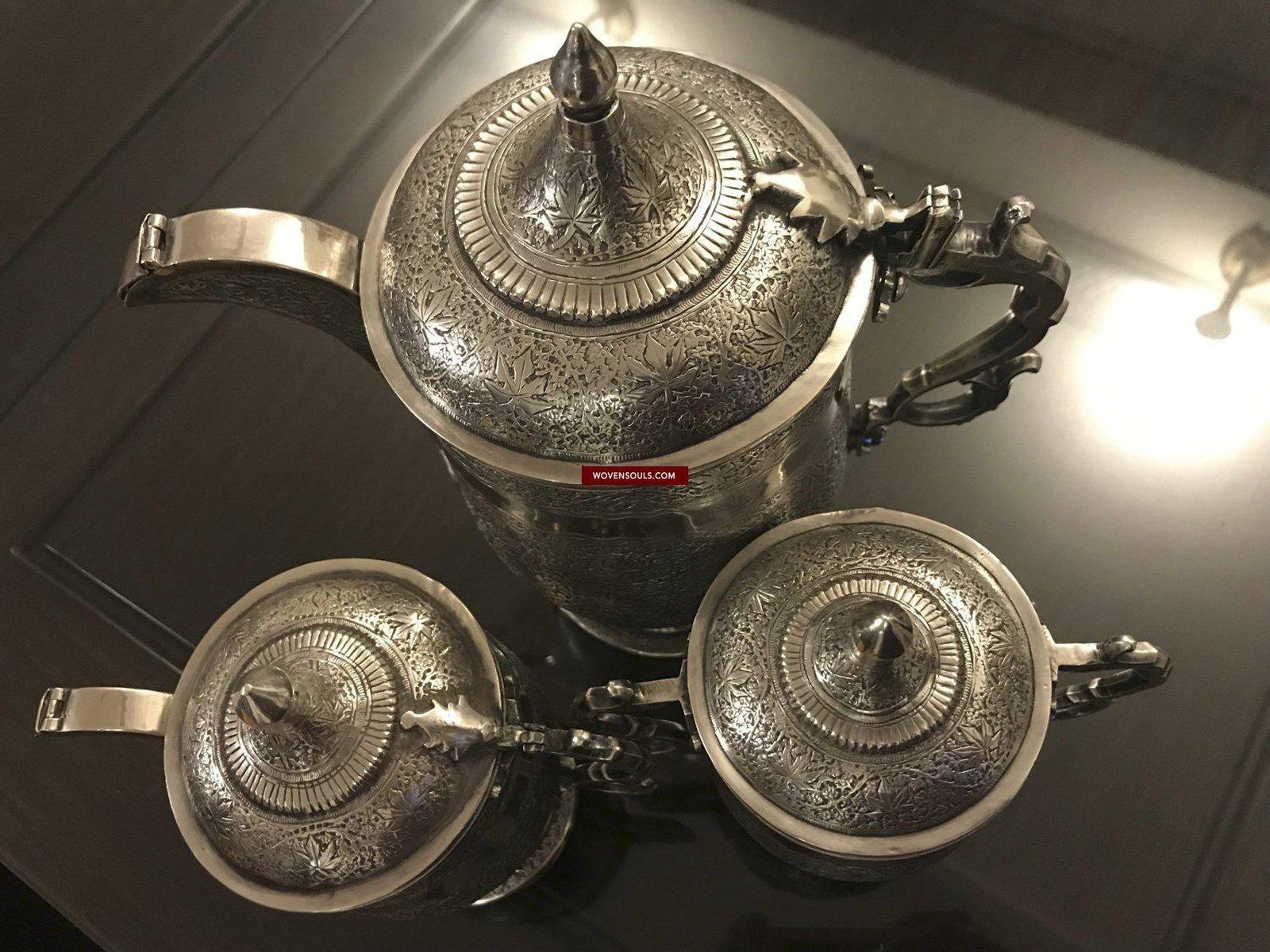 1356 Old Kashmir Finely Crafted Silver Tea Service - Masterpiece-WOVENSOULS-Antique-Vintage-Textiles-Art-Decor
