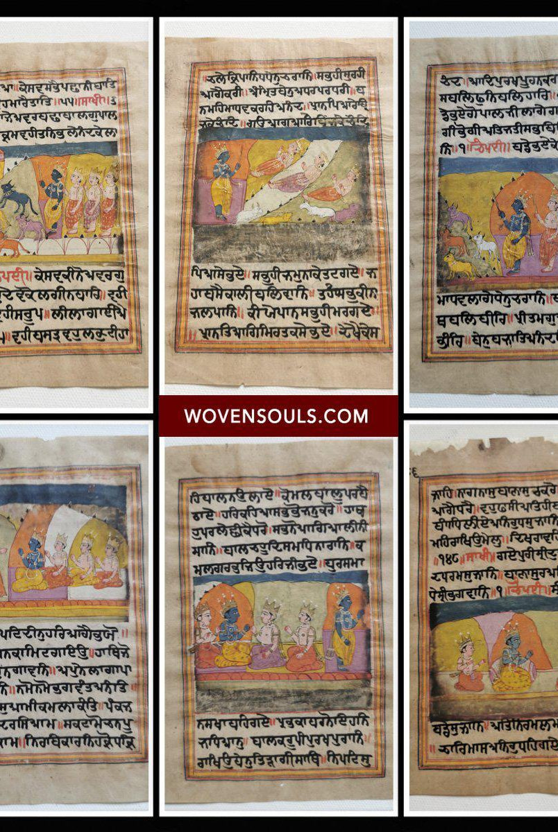 1358 Set of 10 Folios with Illuminated Miniature Paintings from a Kashmiri Sikh Manuscript-WOVENSOULS-Antique-Vintage-Textiles-Art-Decor