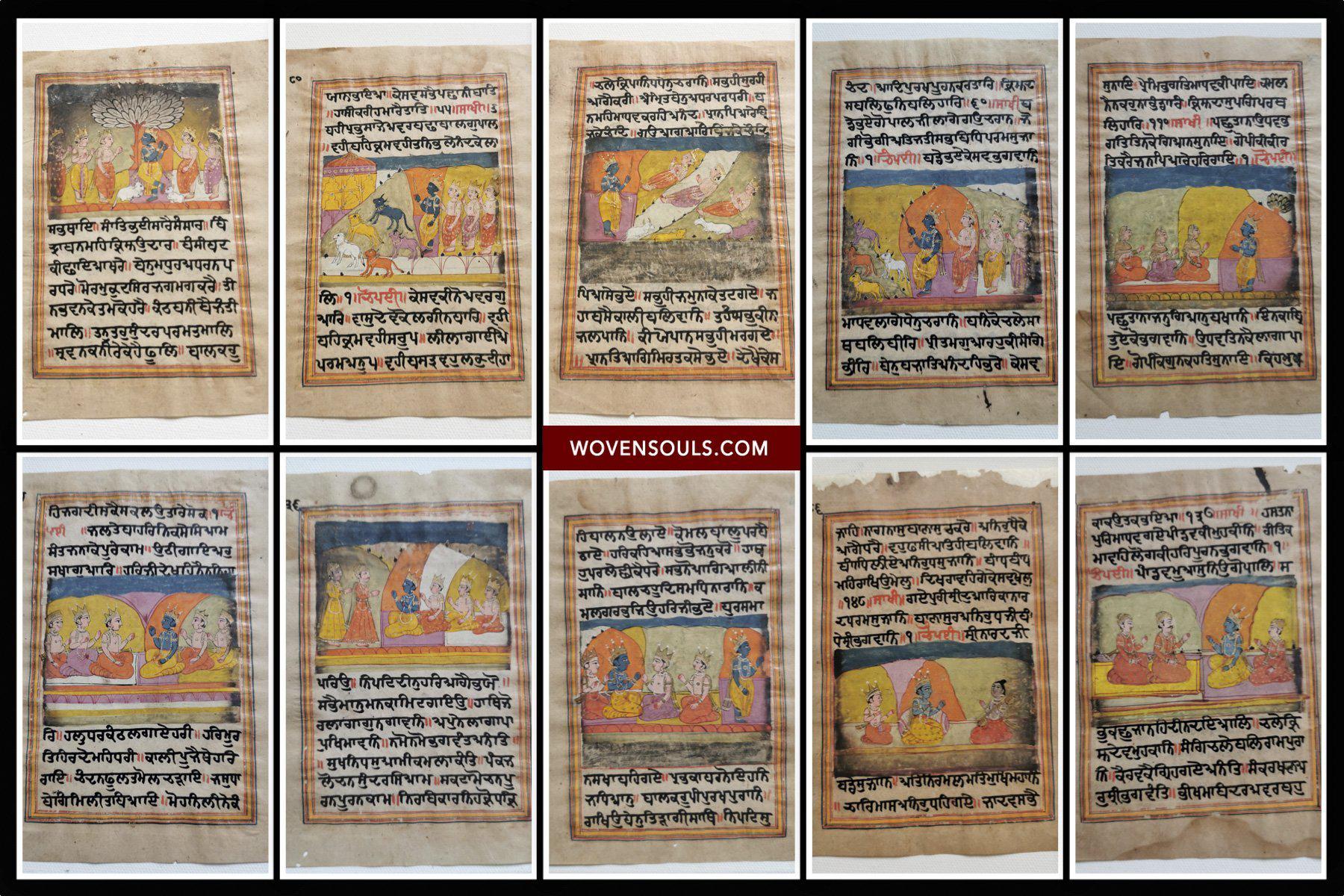 1358 Set of 10 Folios with Illuminated Miniature Paintings from a Kashmiri Sikh Manuscript-WOVENSOULS-Antique-Vintage-Textiles-Art-Decor