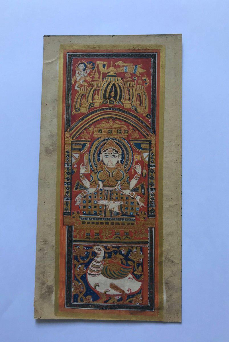 1360 Illuminated Indian Jain Miniature Painting of Mother Trishala - SOLD-WOVENSOULS-Antique-Vintage-Textiles-Art-Decor