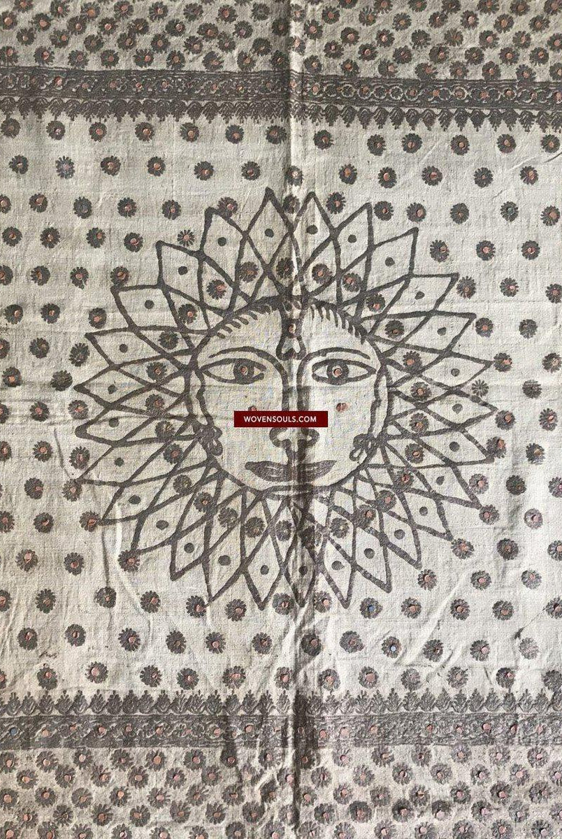 1362 SOLD Old Jain Ceremonial Textile Artwork with Sun Motif-WOVENSOULS-Antique-Vintage-Textiles-Art-Decor