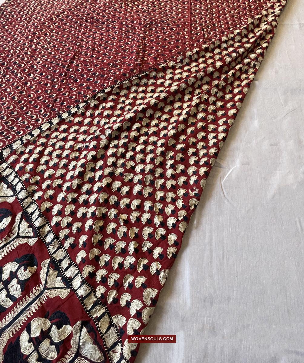 1364 Superb Antique Sindh Odhana Abochani Wedding Shawl - Deep Red Base-WOVENSOULS Antique Textiles & Art Gallery