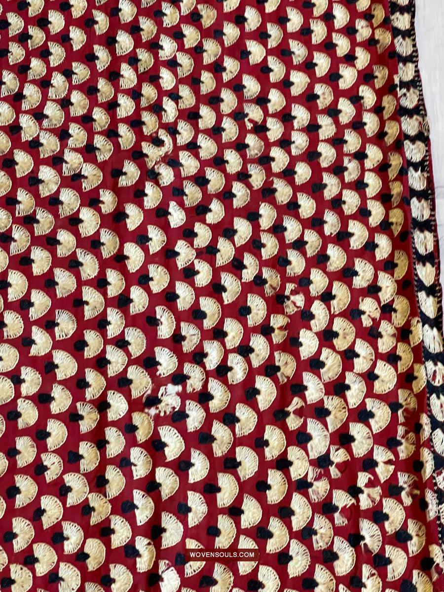 1364 Superb Antique Sindh Odhana Abochani Wedding Shawl - Deep Red Base-WOVENSOULS Antique Textiles & Art Gallery