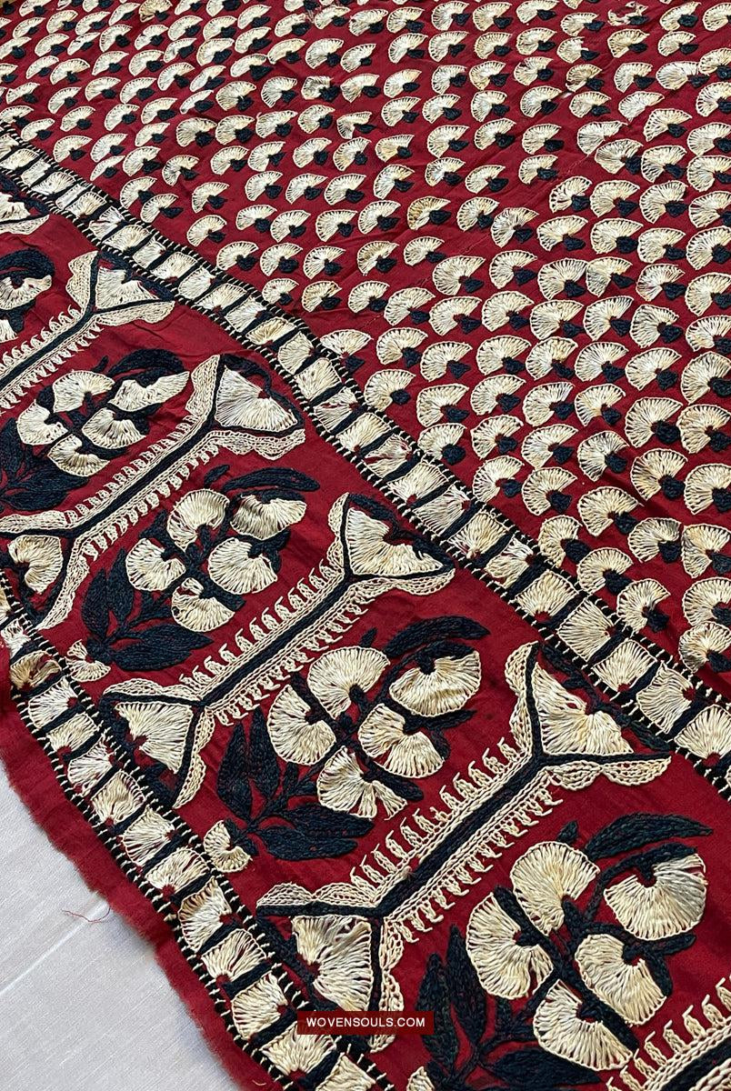 1364 Superb Antique Sindh Odhana Abochani Wedding Shawl - Deep Red Base-WOVENSOULS Antique Textiles & Art Gallery