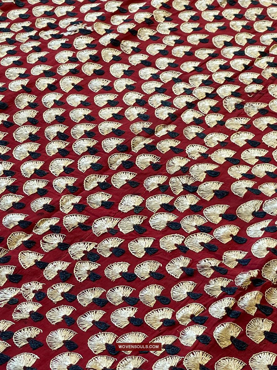 1364 Superb Antique Sindh Odhana Abochani Wedding Shawl - Deep Red Base-WOVENSOULS Antique Textiles & Art Gallery