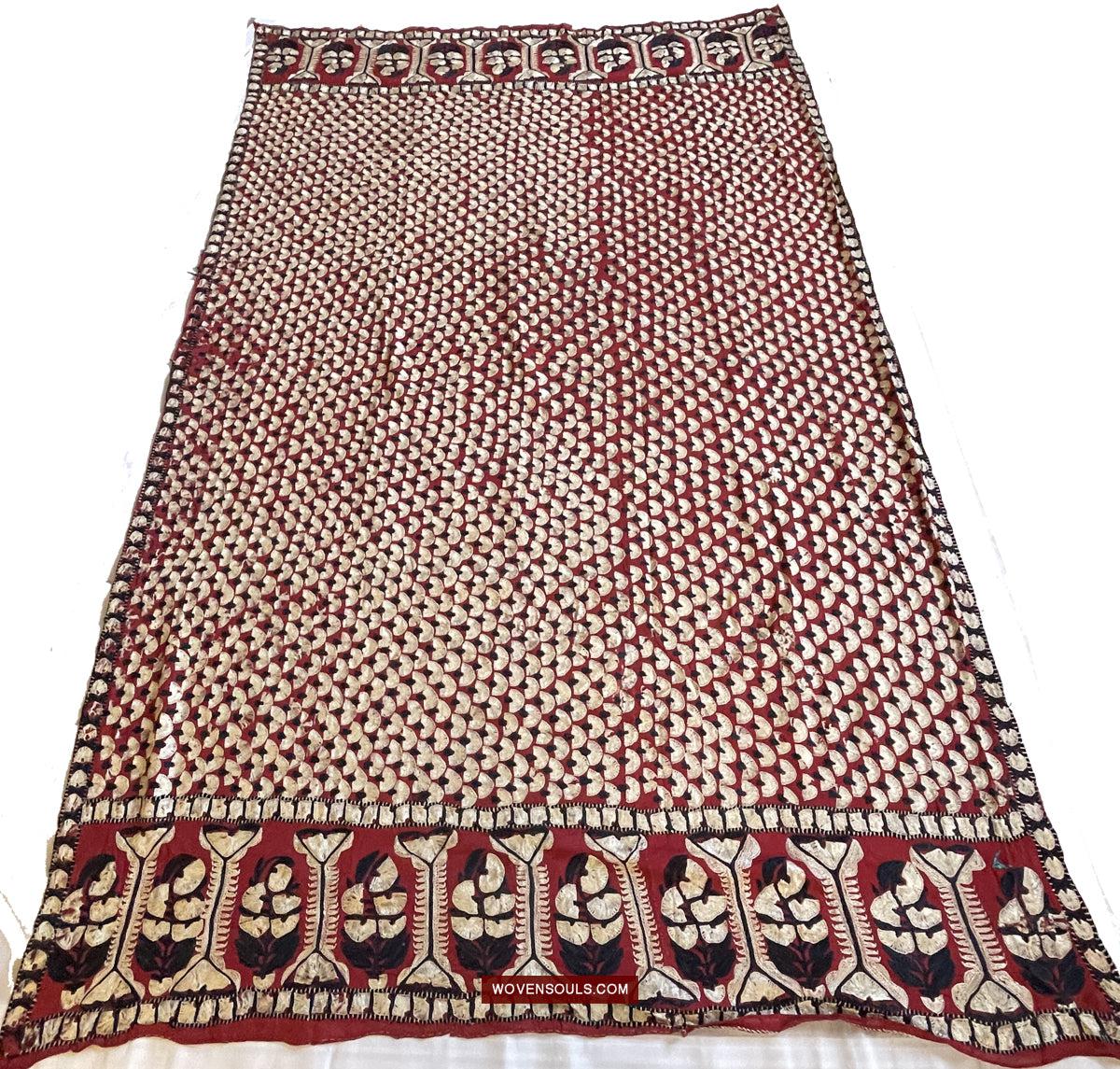 1364 Superb Antique Sindh Odhana Abochani Wedding Shawl - Deep Red Base-WOVENSOULS Antique Textiles & Art Gallery
