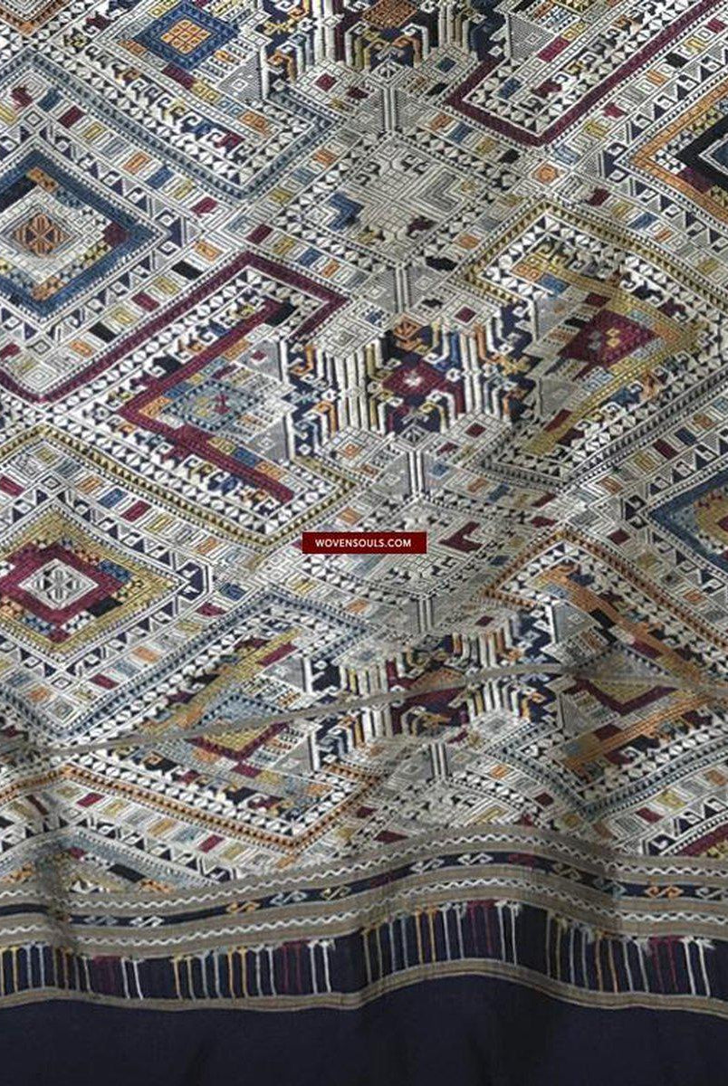 1372 Scialle di seta laotiana blu superfine - Tessitura di arte tessile dal Laos-WOVENSOULS-Arredamento artistico-tessile-vintage-antico