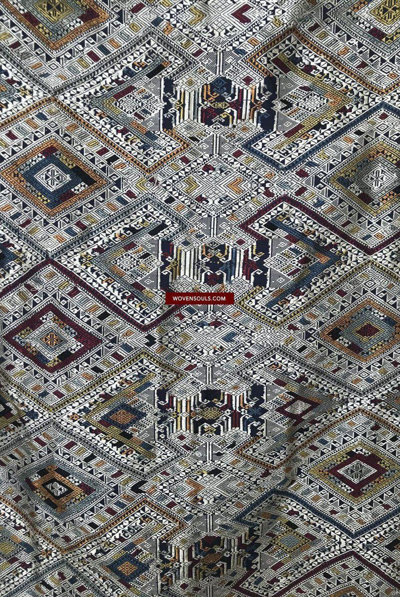 1372 Scialle di seta laotiana blu superfine - Tessitura di arte tessile dal Laos-WOVENSOULS-Arredamento artistico-tessile-vintage-antico