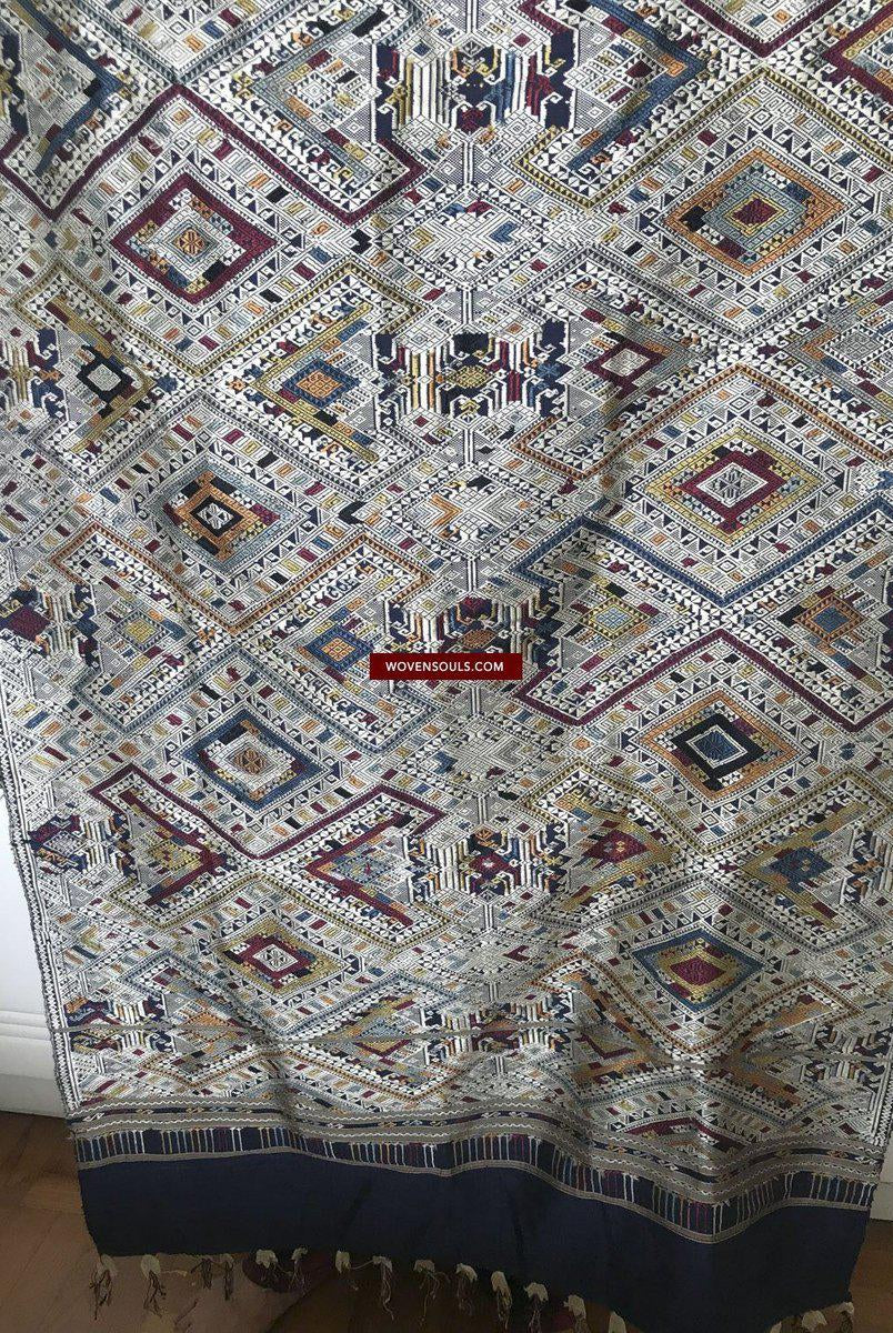 1372 Scialle di seta laotiana blu superfine - Tessitura di arte tessile dal Laos-WOVENSOULS-Arredamento artistico-tessile-vintage-antico